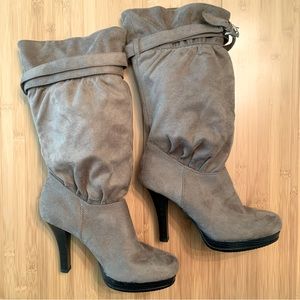 Sbicca Taupe Heeled Boots Suede-like Buckle Woman’s 7